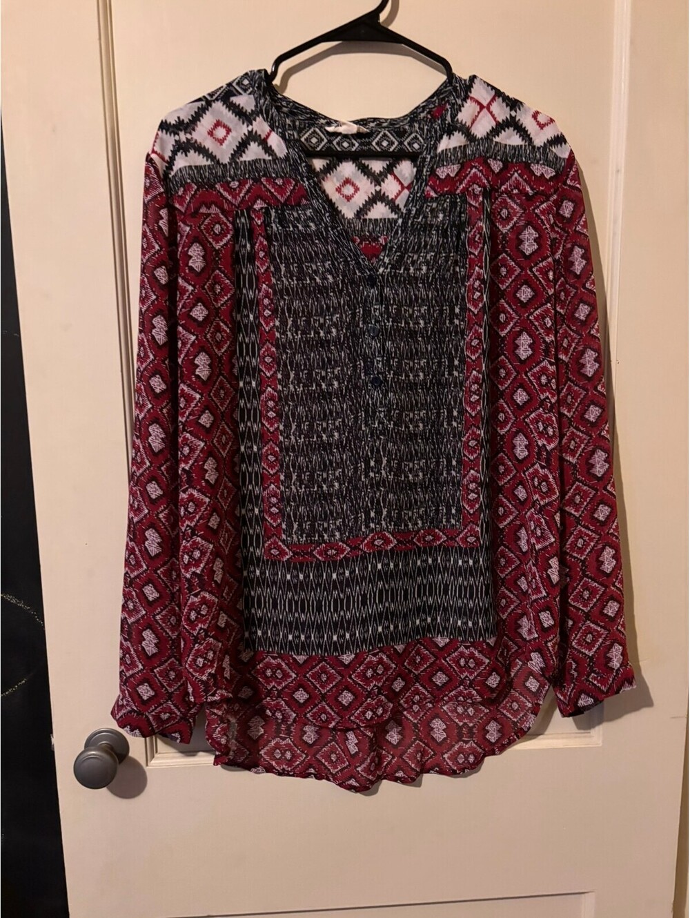 Tribal print long sleeve blouse Large